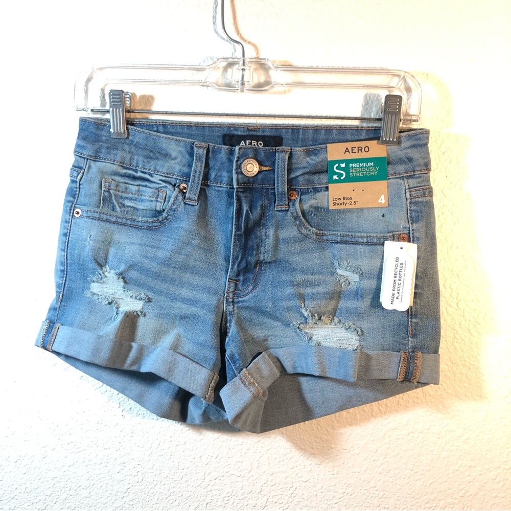 Aero Light Blue Distressed Denim Jean Shorts - Size 4